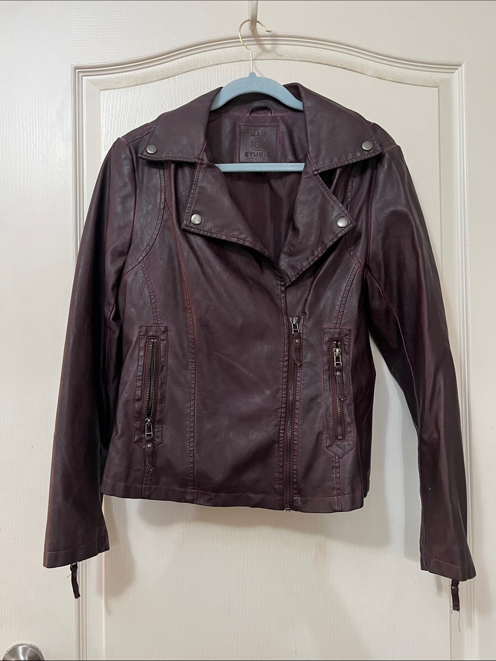 Tailored Women's Leather Moto Jacket - Deep Burgundy